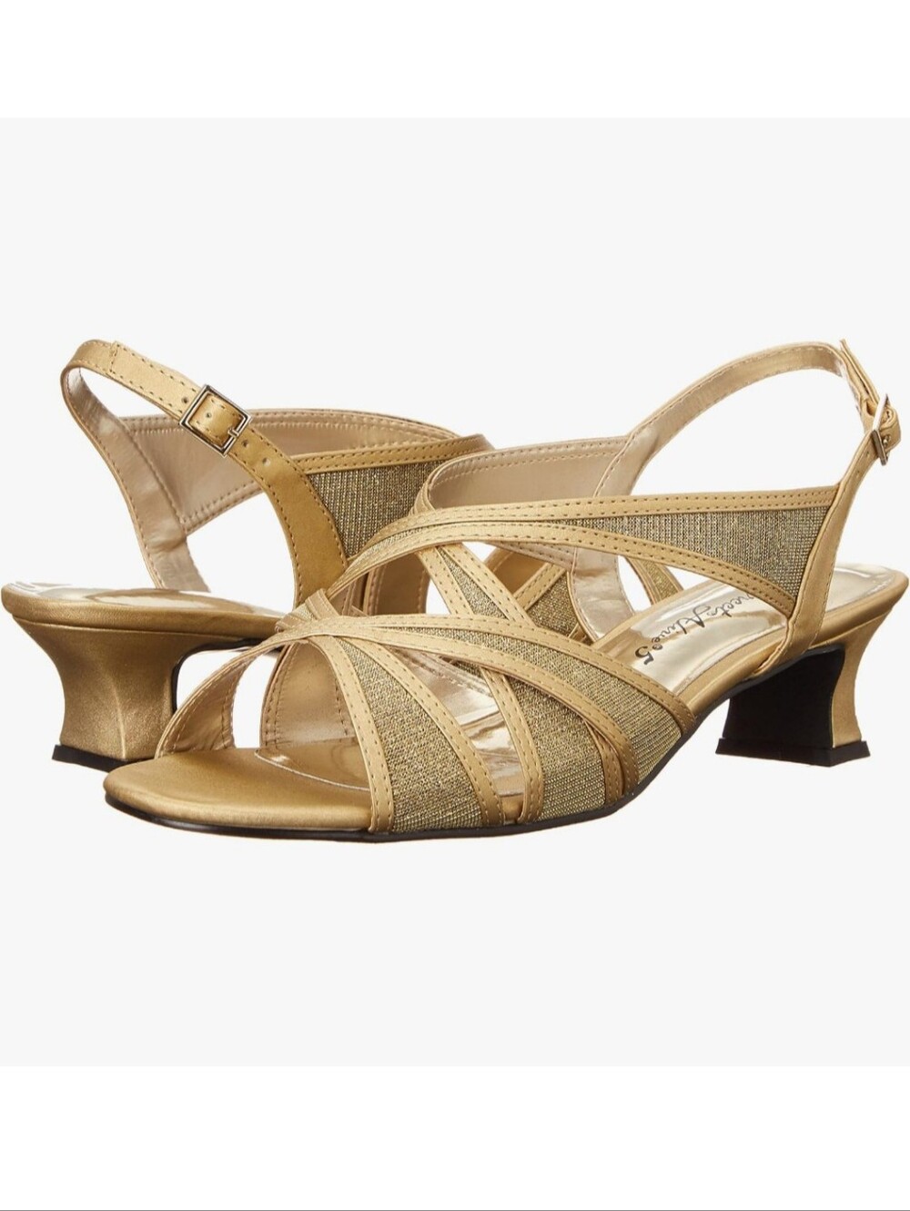 New w/Box Easy Street Tristen Gold Glitter Slingback Kitten Heel Dress Sandals